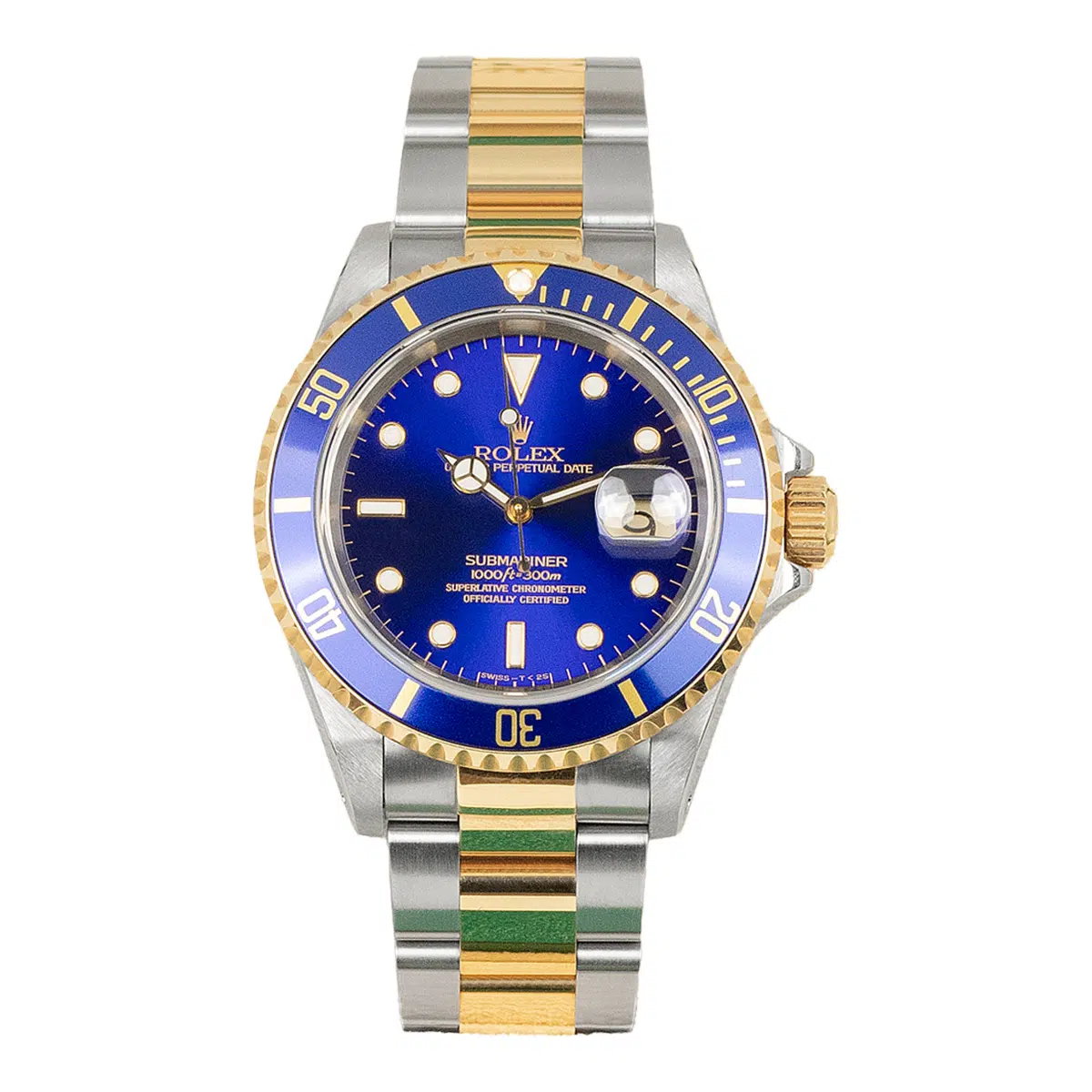 8F7224BA-9708-49BF-AB38-F84224B77391 Rolex Submariner 16613 40mm Blue Dial Stainless Steel and Yellow Gold Watch - Image 5