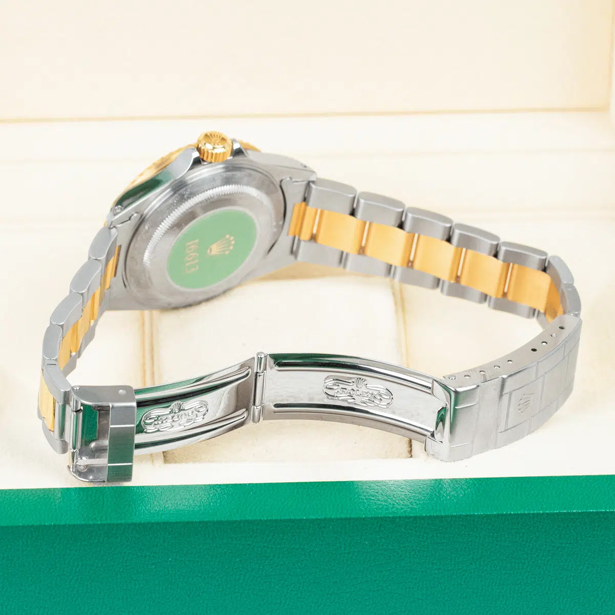 B52214DE-876D-4828-8570-6FDF6A3312B7 Rolex Submariner 16613 40mm Blue Dial Stainless Steel and Yellow Gold Watch - Image 3