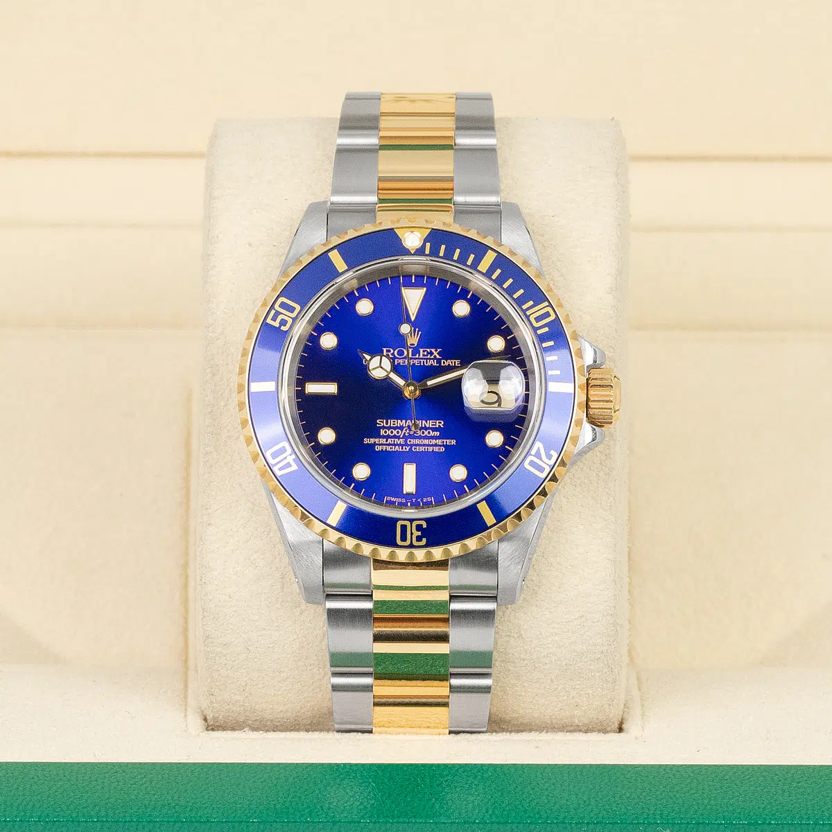 CF7A0A8E-0649-44D1-B54D-DD01ADB8E271 Rolex Submariner 16613 40mm Blue Dial Stainless Steel and Yellow Gold Watch