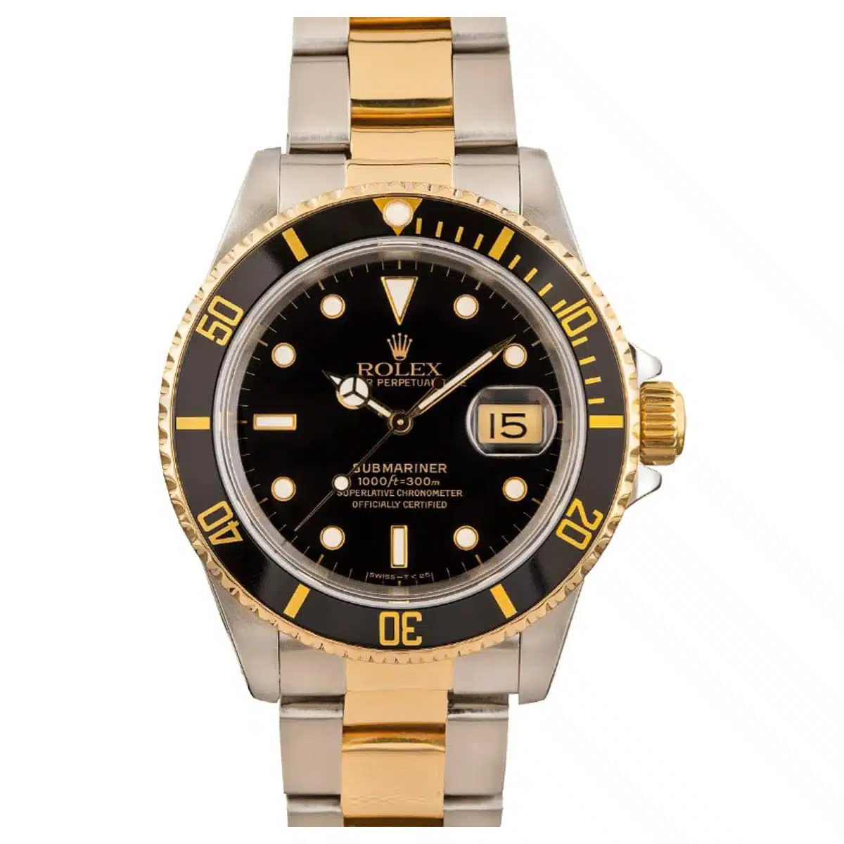 D10A4905-6A9D-40A8-87AB-3968A9D58D52 Rolex Submariner 16613 Black Dial Two-Tone Oyster Steel Buckle Watch - Image 2
