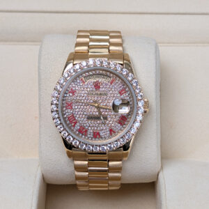 Rolex 36mm 18038 Day-Date Aftermarket Iced Out Dial and Bezel