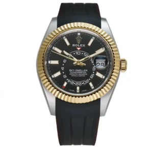 Rolex Sky-Dweller 326933 18kt Yellow Gold and Stainless Steel Black Index Dial Rubber B Band Watch