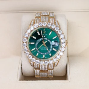Rolex Sky-Dweller 326938 42mm Aftermarket Green Dial Iced Out Mens Watch