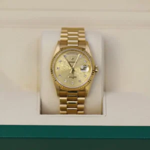Rolex Day-Date 36mm 18238 Champagne Rolex Diamond Dial 18K Yellow Gold President Bracelet Watch