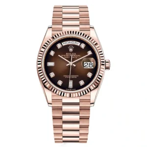 Rolex Day-Date 128235-0037 Everose Gold Brown Ombré Diamond Dial Watch