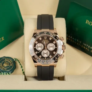 Rolex Daytona 126515LN Black Diamond 40mm Everose Gold Oysterflex Watch